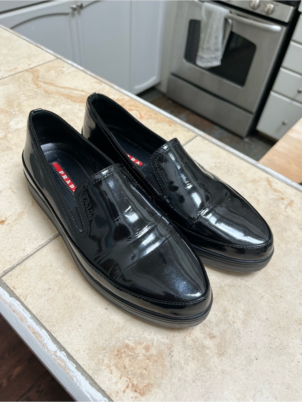 Prada Women’s Black Patent Leather Slip-On Loafers